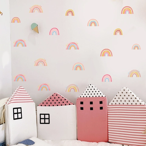 Stickers Muraux Arc-En-Ciel PVC Autocollant Macaron Étoiles Cœurs Colorés Chambre Enfants Crèche Décoration Maison Moderne