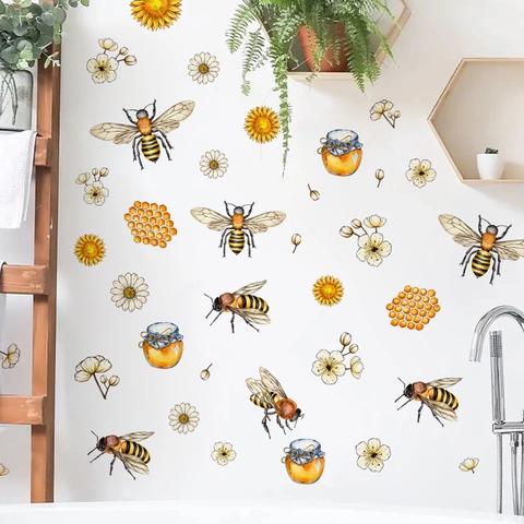 Adesivi Murali Ape Girasole Nido D'ape Acquerello PVC Autoadesivo Decorazioni Casa Per Soggiorno Camera Da Letto