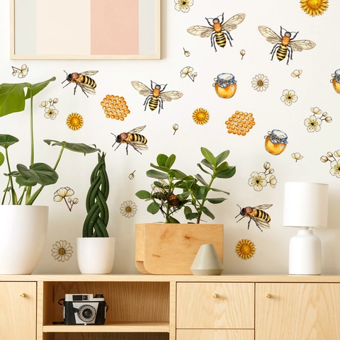 Adesivi Murali Ape Girasole Nido D'ape Acquerello PVC Autoadesivo Decorazioni Casa Per Soggiorno Camera Da Letto
