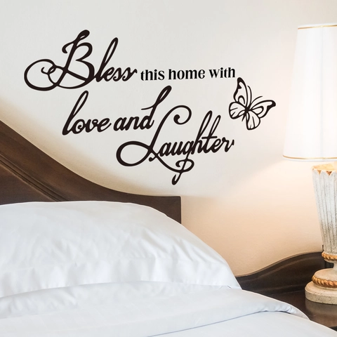 Bless This Home Wall Sticker PVC Butterfly Pattern Black Slogan Decal For Living Room Bedroom Home Decor Art Mural
