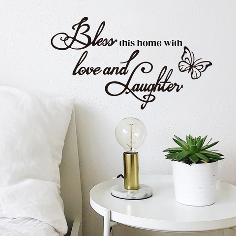 Bless This Home Wall Sticker PVC Butterfly Pattern Black Slogan Decal For Living Room Bedroom Home Decor Art Mural