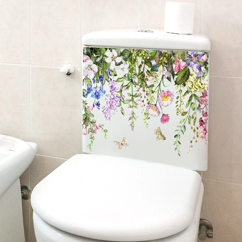 Autocollant De Toilette Fleur Papillon Imperméable PVC Auto-Adhésif Décoration De Couvercle De Salle De Bain