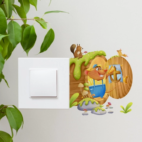 Cartoon Mouse Hole Wall Sticker PVC Self Adhesive Cute Forest Animal Switch Decoration For Bedroom Living Room