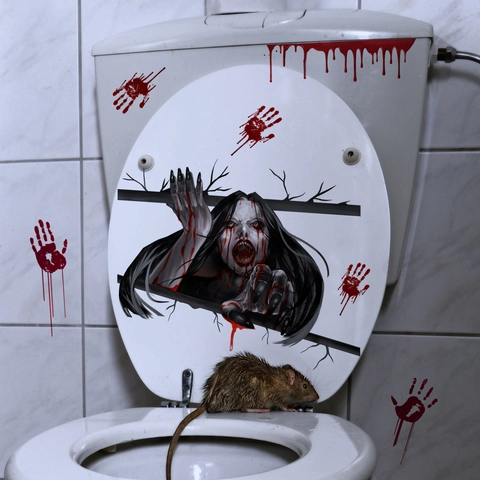 Halloween Horror Wandtattoo Wasserdichtes PVC Bluthandabdruck Gruseliger Geist Toilettendeckel Aufkleber Badezimmer Dekoration