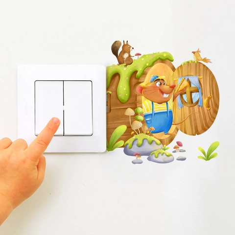 Cartoon Mouse Hole Wall Sticker PVC Self Adhesive Cute Forest Animal Switch Decoration For Bedroom Living Room