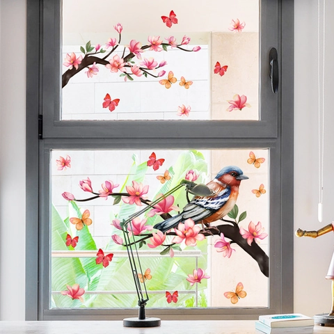 Vogel Blume Schmetterling Fensterbilder Statisch Haftend PVC Aufkleber Wasserdicht Glas Dekoration