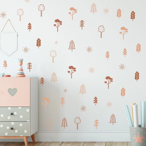 Adesivi Murali Albero Della Foresta Cartone Animato Sole PVC Autoadesivo Boho Nordico Cameretta Bambini Decorazione