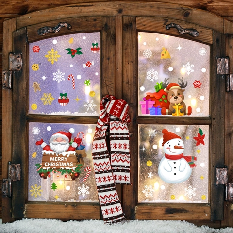 Christmas Window Stickers Static Cling Decals Santa Reindeer Snowflakes PVC Holiday Home Decoration