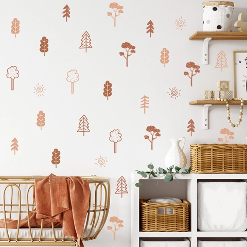 Adesivi Murali Albero Della Foresta Cartone Animato Sole PVC Autoadesivo Boho Nordico Cameretta Bambini Decorazione