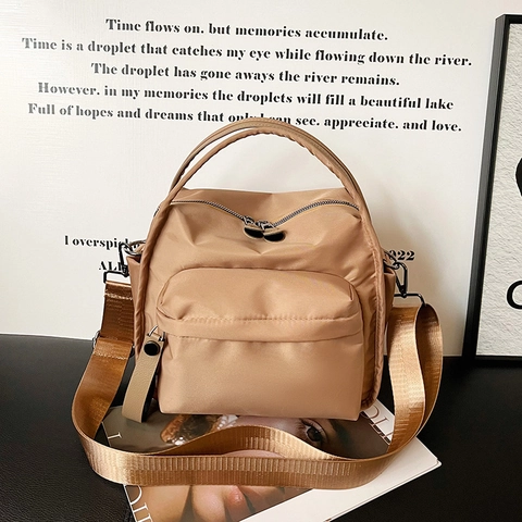 Women Casual Nylon Crossbody Bag Multi-layer Waterproof Handbag Urban Commuter Shoulder Bag Solid Color Utility Purse