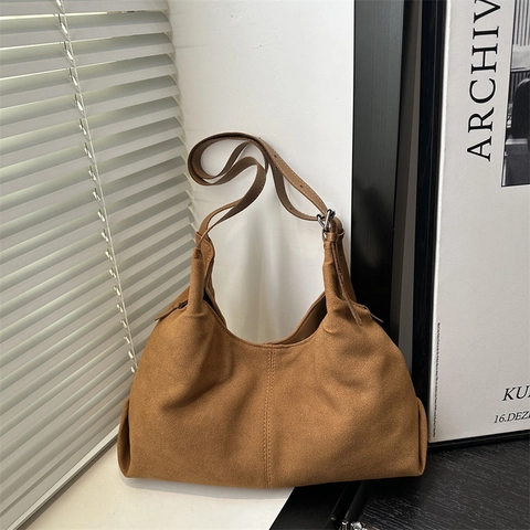 Vintage Suede Tote Τσάντα Γυναικεία Μεγάλη Χωρητικότητα Ώμου Hobo Bag Ρυθμιζόμενο Λουράκι Κορεάτικο Στυλ Τσάντα Χειρός