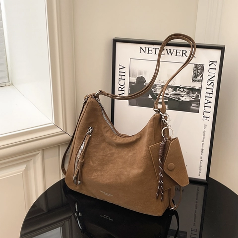 Sac Hobo Rétro En Cuir PU Mat Grande Capacité Sac À Épaule Bandoulière Avec Mini Pochette Style Minimaliste Quotidien