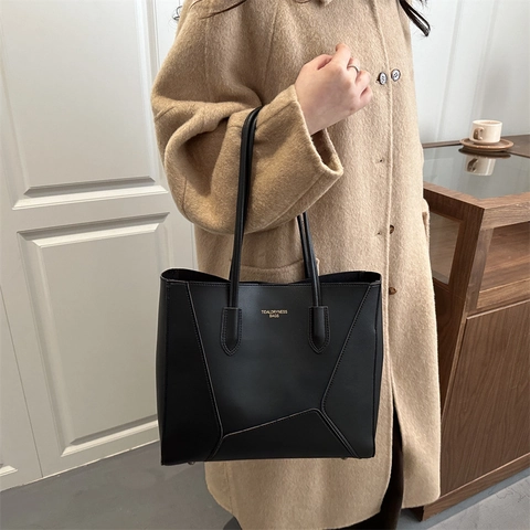 Borsa Tote Da Donna Grande Capacità Pelle PU Giunzione Geometrica Minimalista Versatile Borsa A Tralla Commute Elegante