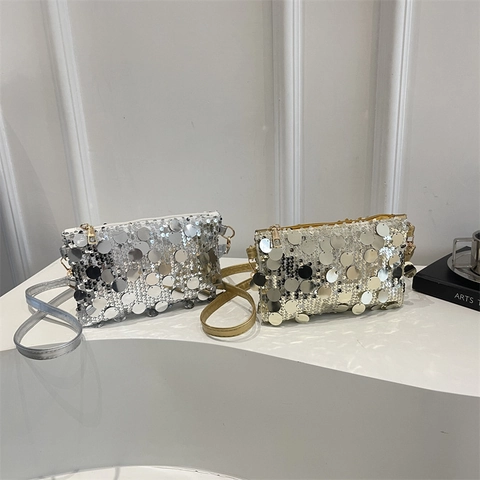Fashion Sequin Crossbody Bag Shiny Metallic Mini Square Evening Pouch For Women Party Accessory