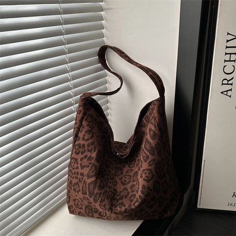 Leopardenmuster Segeltuch Tragetasche Für Damen Große Kapazität Nischendesign Lässige Schultertasche Mit Magnetverschluss Handtasche