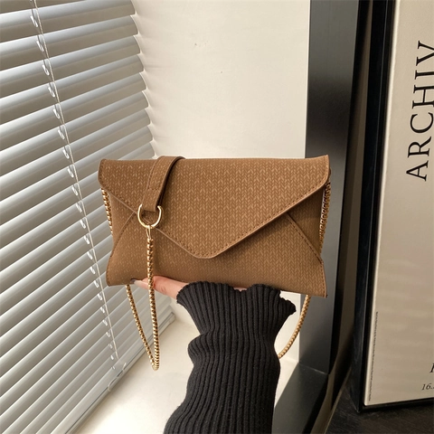 Bolso de Hombro Sobre de Cuero PU para Mujer Moda Retro Color Sólido Bolso de Cadena Elegante Diario Noche