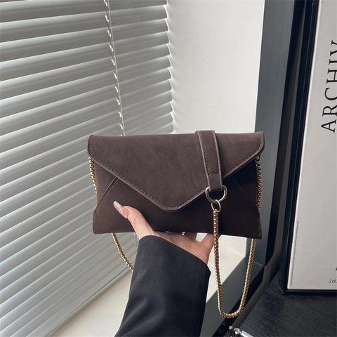 Borsa A Tracolla Busta Da Donna Pelle PU Opaca Catena Dorata Borsa A Spalla Retro Semplice Tinta Unita Quadrata