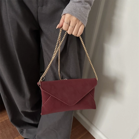 Borsa A Tracolla Busta Da Donna Pelle PU Opaca Catena Dorata Borsa A Spalla Retro Semplice Tinta Unita Quadrata