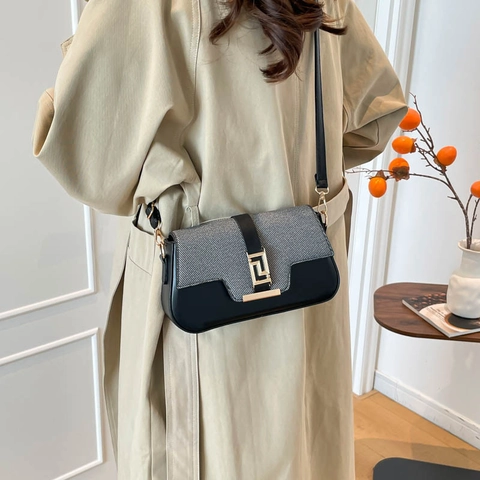 Borsa Tracolla Donna Moda Pelle PU Patchwork Trama Intrecciata Piccola Borsa Quadrata Spalla Con Fibbia Metallica Geometrica