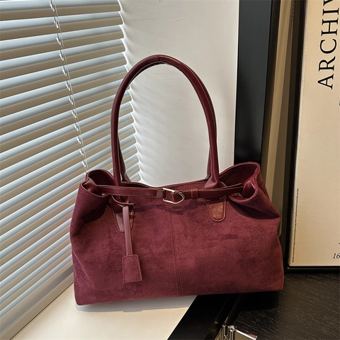 Borsa Tote Vintage Da Donna In Camoscio Nubuck Grande Capacità Borse A Spalla Minimaliste Pendolari Con Decorazione Con Fibbia Magnetica