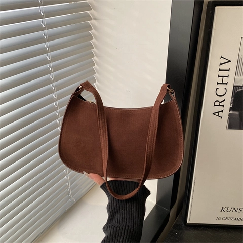 Borsa Sottoascella Retro In Camoscio Per Donna Borsa A Spalla Minimalista Mezzaluna Stile Hobo Colore Solido Pelle PU Opaca