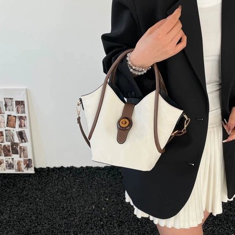 Borsa A Secchiello Da Donna Trama Increspata Borsa A Mano In Pelle PU Con Pochette Interna Borsa A Tracolla Retro