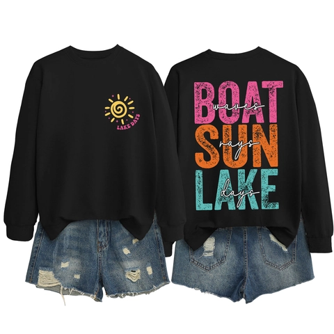 Felpa Da Donna Girocollo Pullover Misto Cotone Poliestere Stampa Vintage Lago Sole Casual A Maniche Lunghe Top Ampio