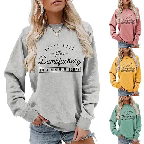 Sudadera Mujer Cuello Redondo Manga Larga Mezcla Algodón Holgada Informal Estampado Slogan Pulóver Gráfico Top