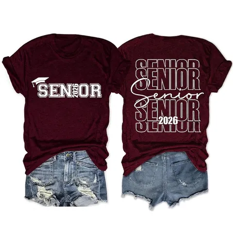 Senior 2026 Abschluss T-Shirt Baumwolle Kurzarm Rundhals Lässiges Gedenkoberteil Für Studentinnen