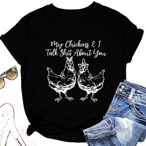 Funny Chicken Graphic T-Shirt Cotton Blend Short Sleeve Crew Neck Casual Summer Top Women Humorous Letter Print