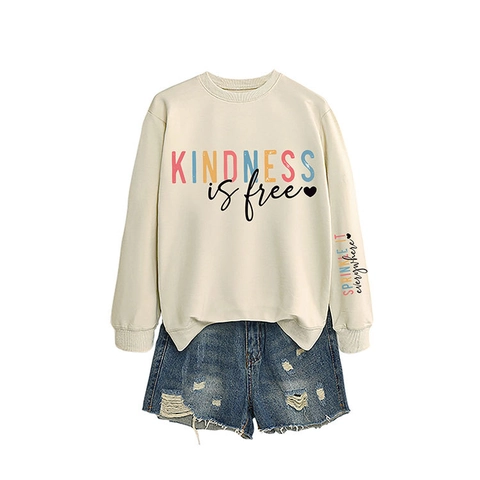 Dames Casual Sweatshirt Katoenmix Ronde Hals Lange Mouwen Letterprint Armprint Mode Losse Top
