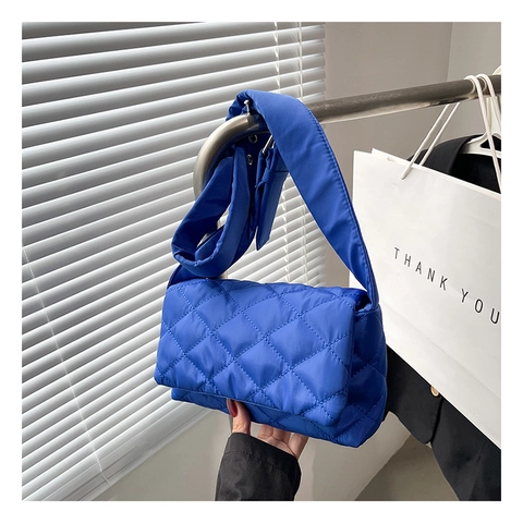 Women Nylon Quilted Diamond Crossbody Bag Flap Small Square Shoulder Bag With Wide Adjustable Strap Urban Minimalist