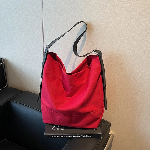 Bolso Tote de Lona para Mujer Gran Capacidad Estilo Preppy Minimalista Moda Coreana Casual Color Sólido Bolso de Hombro Cruzado Diario