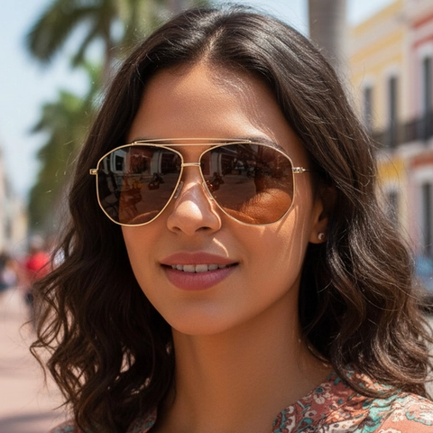 Aviator Zonnebril Metalen Frame Dubbele Brug UV400 Bescherming Modieuze Bril Voor Heren En Dames