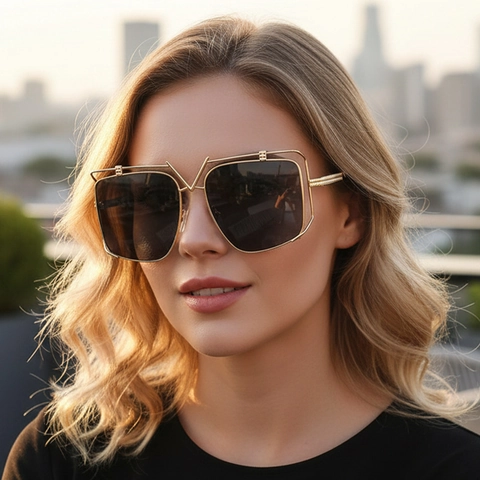 Fashion Large Square Metal Frame Sunglasses With V-Shaped Bridge UV400 Protection For Outdoor Streetwear Unisex Eyewear
