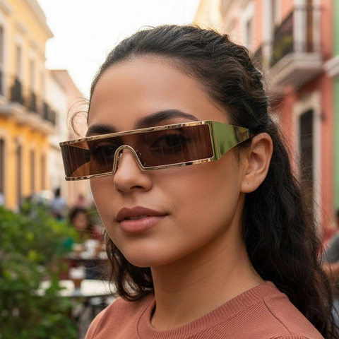 Occhiali Da Sole Shield Futuristici Monopezzo Montatura In Metallo Protezione UV400 Rettangolari Cyberpunk Per Uomo E Donna