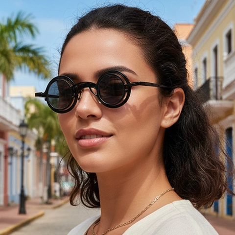Retro Round Sunglasses Double Layer Metal Frame Steampunk Gothic Industrial UV400 Eyewear For Men Women