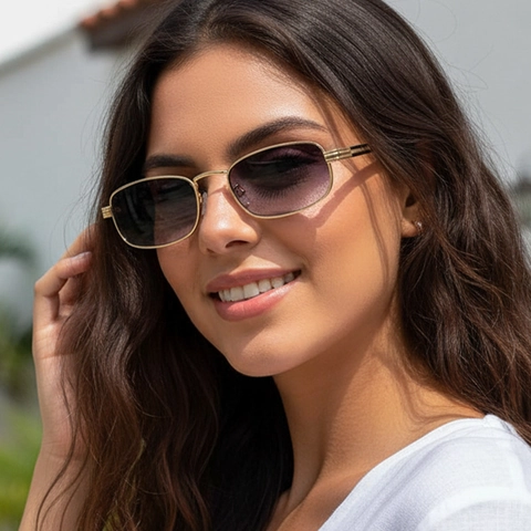 Vintage Rectangular Sunglasses UV400 Metal Frame Trendy Slim Square Sun Glasses For Men Women Outdoor Cycling Travel