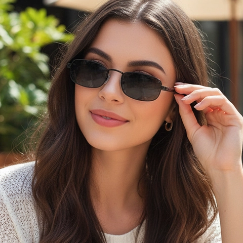 Vintage Rectangular Sunglasses UV400 Metal Frame Trendy Slim Square Sun Glasses For Men Women Outdoor Cycling Travel
