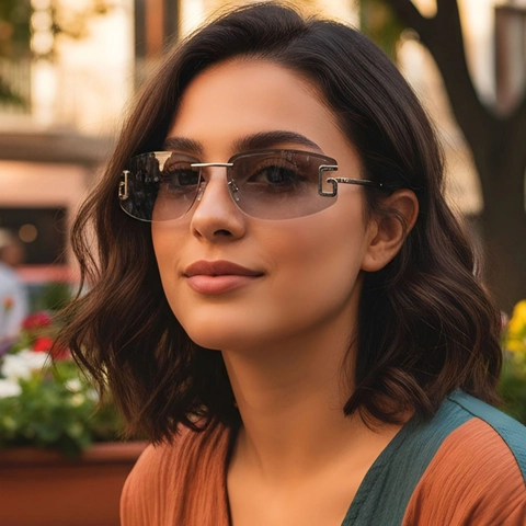 Rimless Sunglasses Women Fashion Metal Frame Gradient PC Lens UV400 Protection Trendy Square Eyewear Outdoor Travel