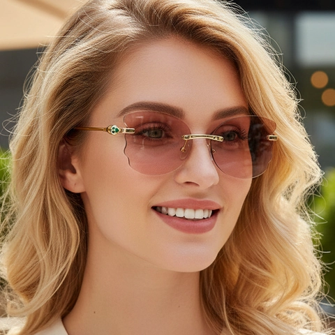 Gafas De Sol Sin Montura Borde Festoneado Marco De Metal Protección UV400 Gafas De Fiesta De Moda Para Mujer
