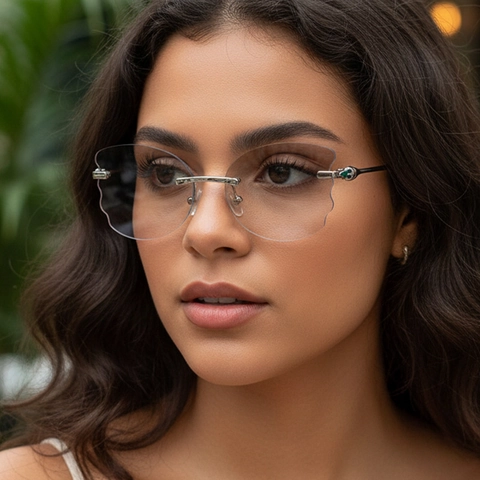 Gafas De Sol Sin Montura Borde Festoneado Marco De Metal Protección UV400 Gafas De Fiesta De Moda Para Mujer