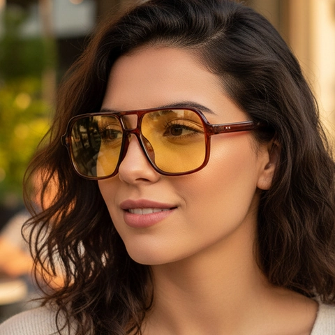 Lunettes De Soleil Aviateur Carrées Rétro Double Pont Monture PC Protection UV400 Mode Vintage Pour Femmes Hommes