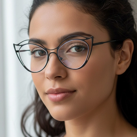 Women's Irregular Cat Eye Anti Blue Light Glasses Metal Hollow Out Frame Fashion Clear Lens Eyeglasses Street Style
