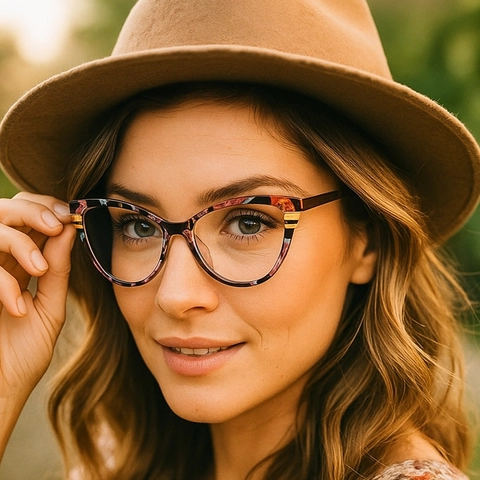 Occhiali Da Vista Occhio Di Gatto Donna Anti Luce Blu Montatura Retro Moda Ottica PC Metallo Patchwork
