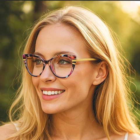 Occhiali Da Vista Occhio Di Gatto Donna Anti Luce Blu Montatura Retro Moda Ottica PC Metallo Patchwork