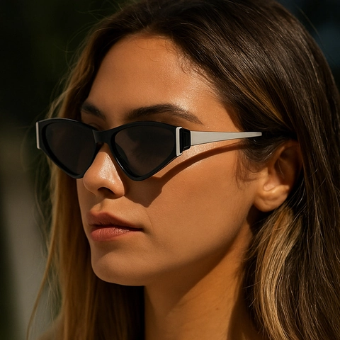 Lunettes De Soleil Oeil De Chat Triangulaires Protection UV400 Retro Tendance Monture Metal Femme Accessoire