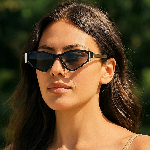 Lunettes De Soleil Oeil De Chat Triangulaires Protection UV400 Retro Tendance Monture Metal Femme Accessoire