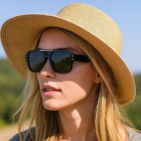 Square Sunglasses Retro Double Bridge PC Frame AC Lens UV400 Protection Fashion Rivet Eyewear For Men And Women