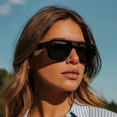 Square Sunglasses Retro Double Bridge PC Frame AC Lens UV400 Protection Fashion Rivet Eyewear For Men And Women